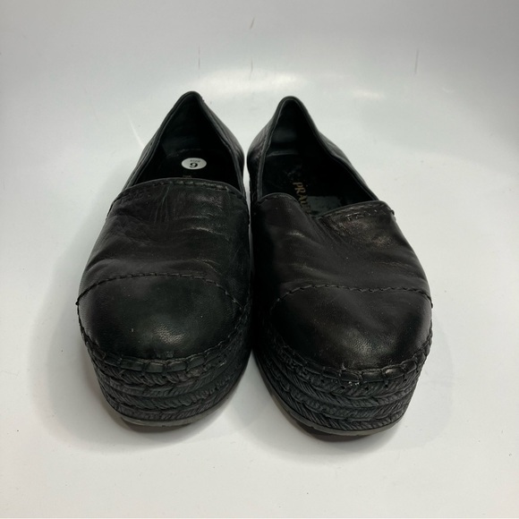 Prada platform espadrille shoes black leather size 40.5 - Picture 2 of 9